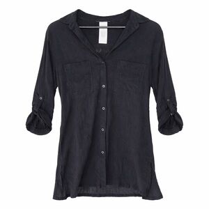 Women’s Lablanca Black Button-Up Beach Cover Up Cotton Top